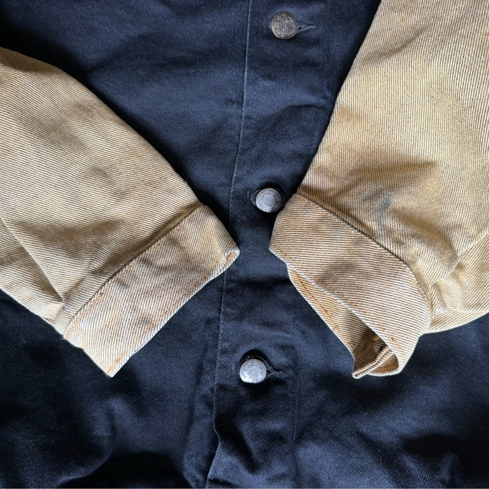 Vintage 90s Lonesome Dove The Outlaw Years Black &Tan Denim Crew Jacket Size M - Picture 12 of 16